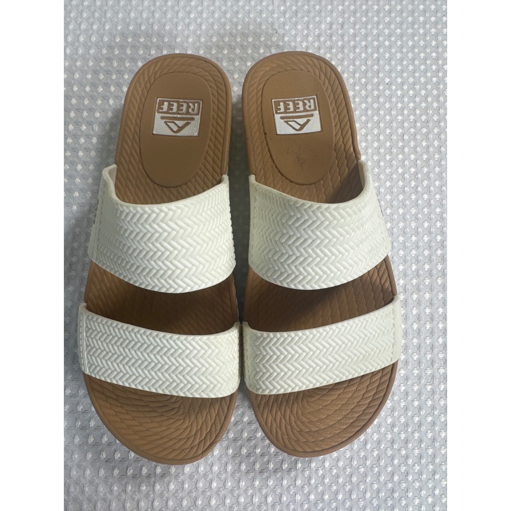Reef Women's Size 8 Water Vista Hi White Tan Slide Sandals EUC